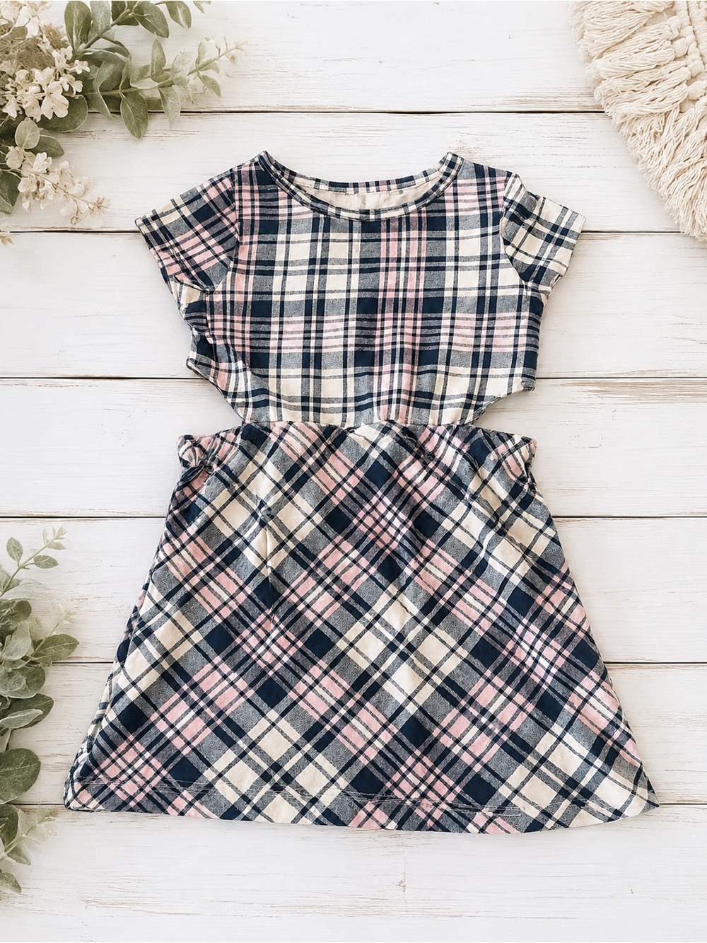 🌸Limited Too Girls Plaid Cutout Dress | Size 3T | Pink & Navy